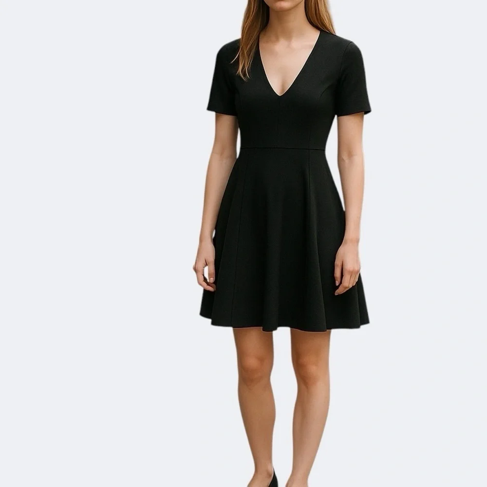 Whistles | Fit & Flare V-Neck Ribbed Cotton Dress‎ Exposed Zipper 90s Y2K Size 6